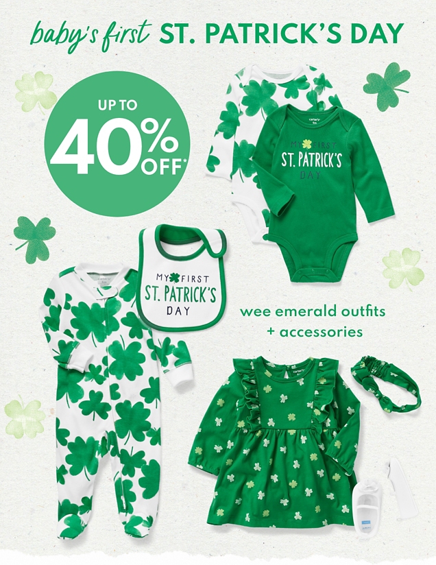 baby's first ST. PATRICK'S DAY | UP TO 40% OFF* | wee emerald outfits + accesories