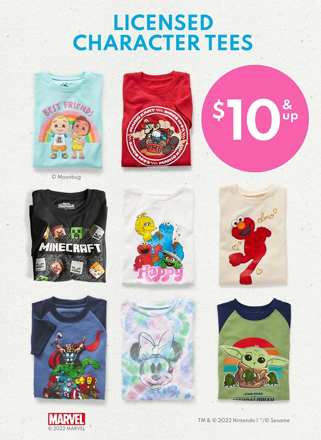 LICENSED CHARACTER TEES | $10 & up 