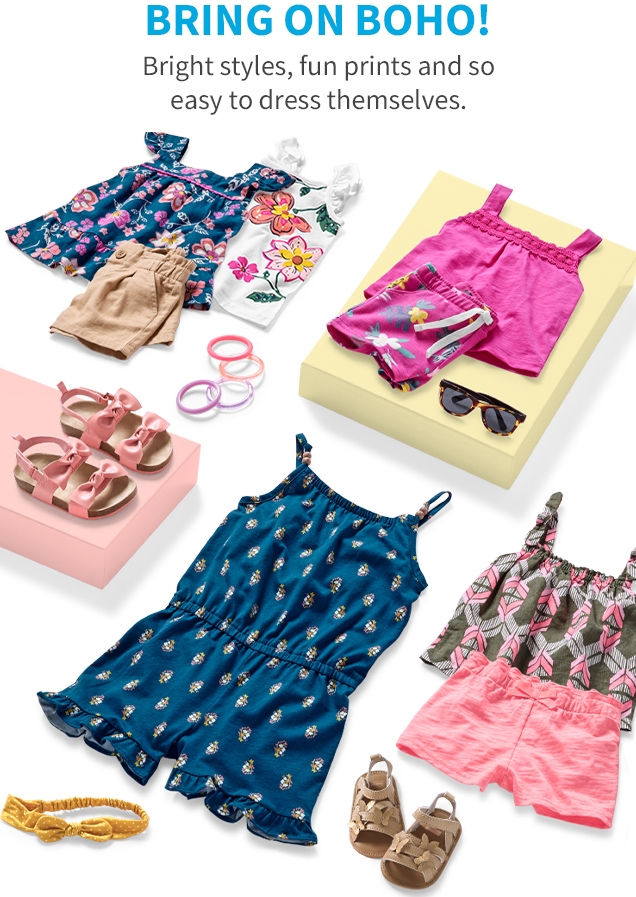 BRING ON BOHO! Bright styles, fun prints and so easy to dress themselves.