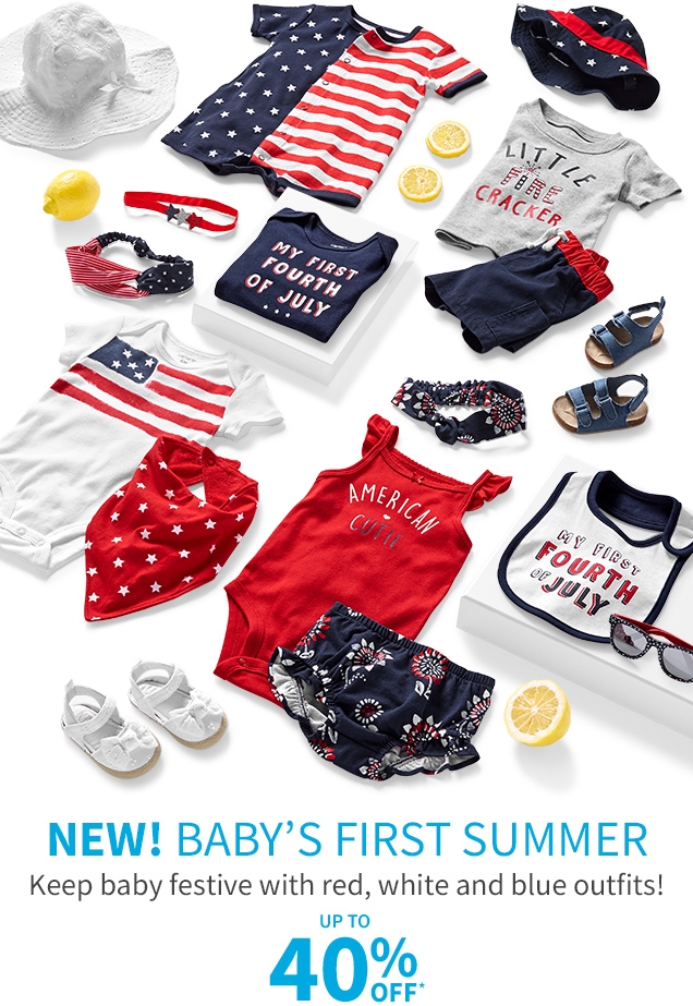 NEW! BABY'S FIRST SUMMER | Keep baby festive with red, white and blue outfits! | UP TO 40% OFF* 
