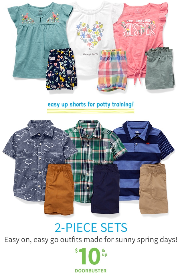 easy up shorts for potty training! | 2-PIECE SETS | Easy on, easy go outfits made for sunny spring days! | $10 & up DOORBUSTER 