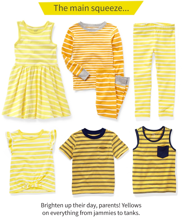The main squeeze... | Brighten up their day, parents! Yellows on everything from jammies to tanks.