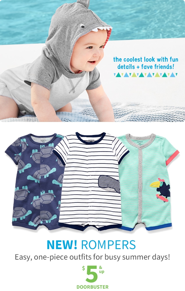 the coolest look with fun details + fave friends! | NEW! ROMPERS | Easy, one‐piece outfits for busy summer days! | $5 & up | DOORBUSTER