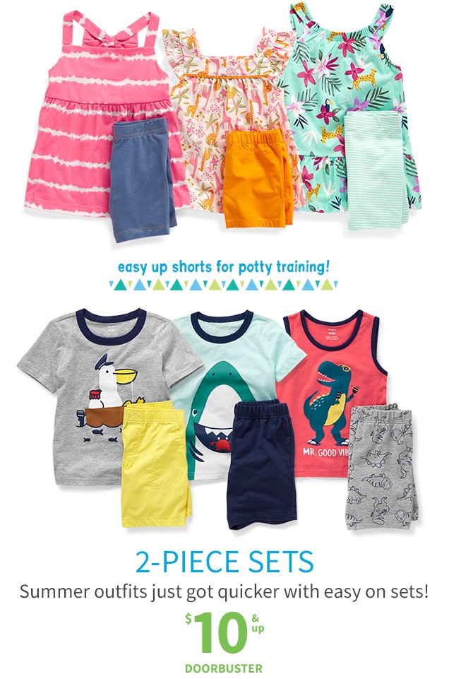 easy up shorts for potty training! | 2-PIECE SETS | Summer outfits just got quicker with easy on sets! | $10 & up DOORBUSTER