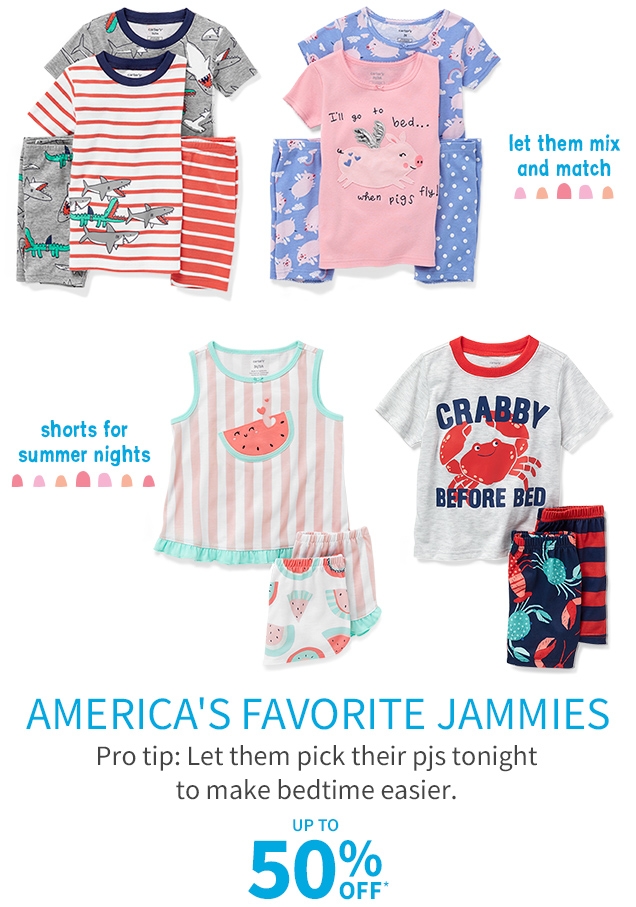 let them mix and match | shorts for summer nights | AMERICA'S FAVORITE JAMMIES | Pro tip: Let them pick their pjs tonight to make bedtime easier. | UP TO 50% OFF*