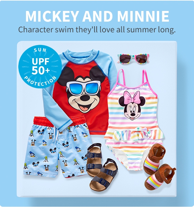 MICKEY AND MINNIE | Character swim they'll love all summer long. | SUN PROTECTION UPF 50+ 