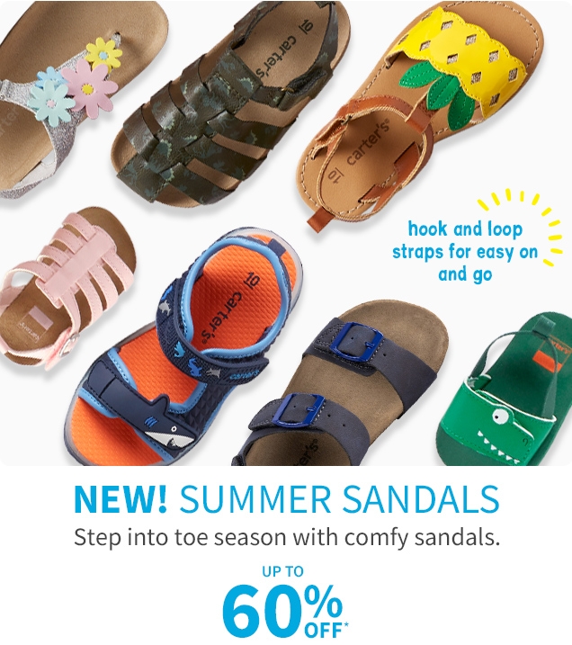 hook and loop straps for easy on and go | NEW! SUMMER SANDALS | Step into toe season with comfy sandals. | UP TO 60% OFF*