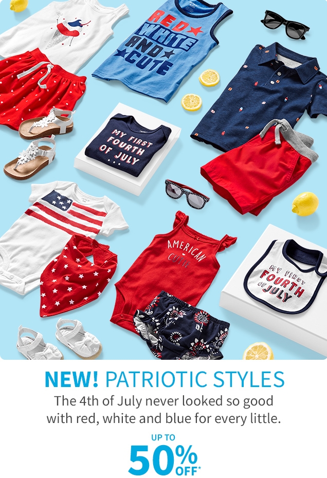 NEW! PATRIOTIC STYLES | The 4th of July never looked so good with red, white and blue for every little. | UP TO 50% OFF*