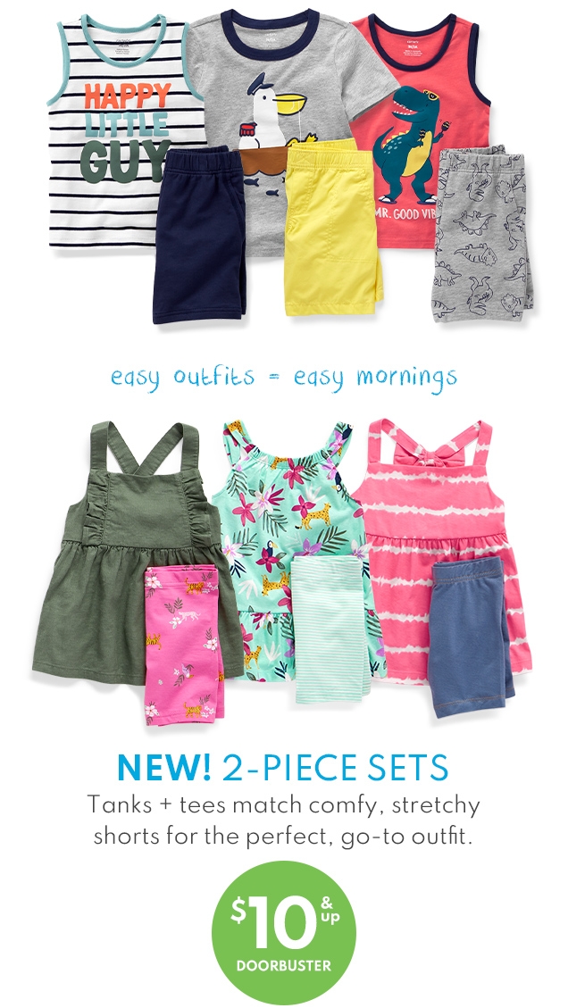 easy outfits = easy mornings | NEW! 2-PIECE SETS | Tanks + tees match comfy, stretchy shorts for the perfect, go-to outfit. | $10 & up DOORBUSTER 
