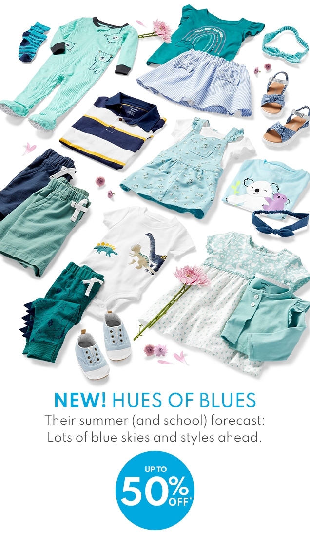 NEW! HUES OF BLUES | Their summer (and school) forecast: Lots of blue skies and styles ahead. | UP TO 50% OFF*