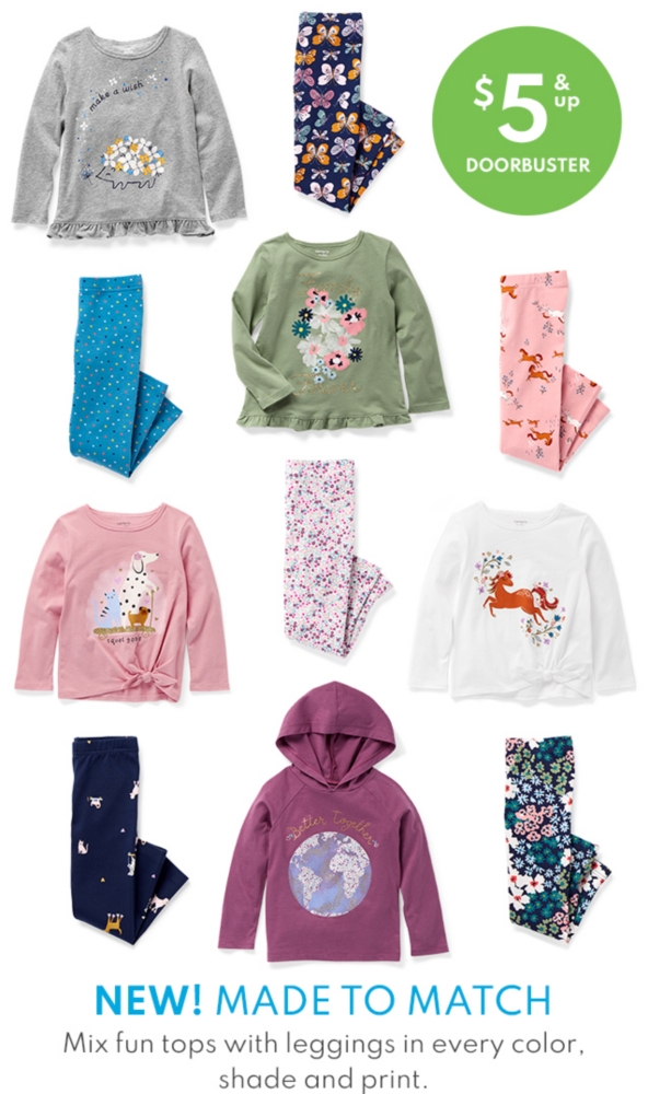 $5 & up DOORBUSTER | NEW! MADE TO MATCH | Mix fun tops with leggings in every color, | shade and print.