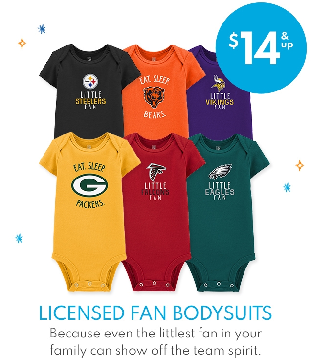 $14 & up | LICENSED FAN BODYSUITS | Because even the littlest fan in your family can show off the team spirit.