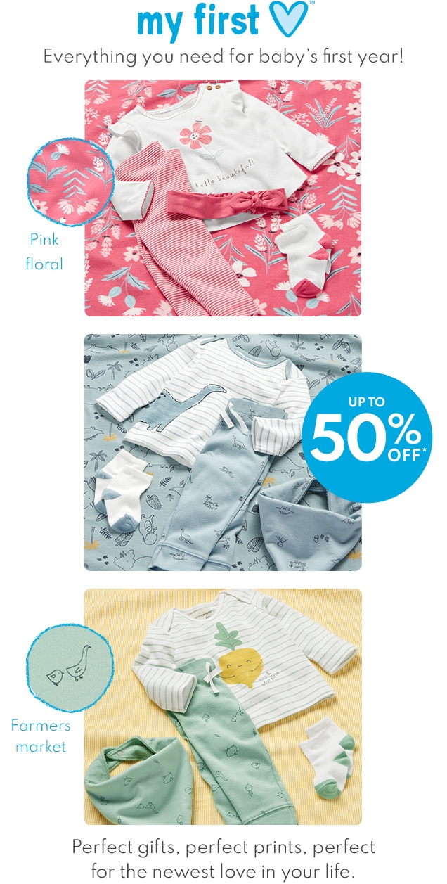my first loves | Everything you need for baby's first year! | Pink floral | UP TO 50% OFF* | Farmers market | Perfect gifts, perfect prints, perfect for the newest love in your life.