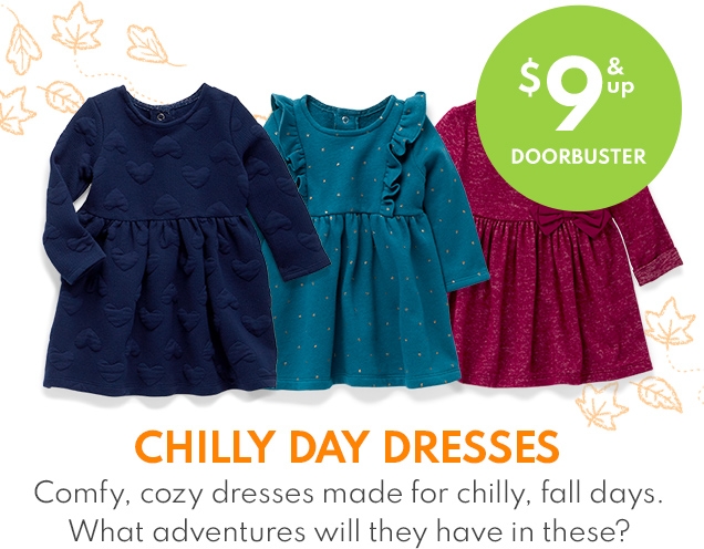 $9 & UP DOORBUSTER | CHILLY DAY DRESSES | Comfy, cozy dresses made for chilly, fall days. What adventures will they have in these?
