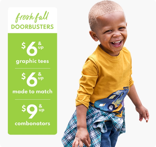 fresh fall DOORBUSTERS | $6 & up graphic tees | $6 & up made to match | $9 & up combonators