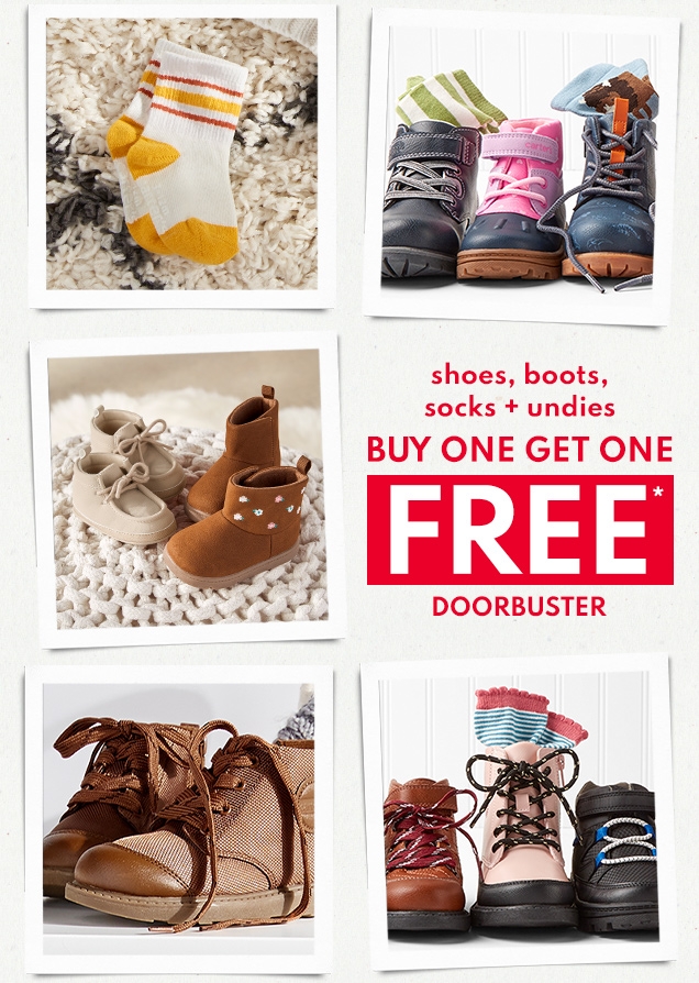 shoes, boots, socks + undies | BUY ONE GET ONE FREE* | DOORBUSTER 