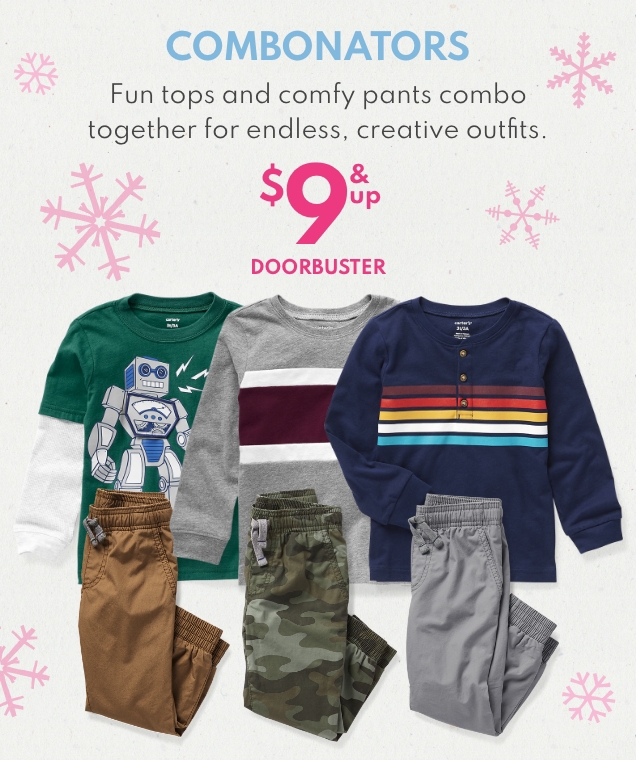 COMBONATORS | Fun tops and comfy pants combo together for endless, creative outfits. | $9 & up DOORBUSTER 