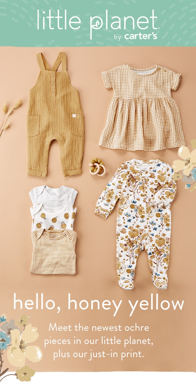 little planet by carter's | hello, honey yellow | Meet the newest ochre pieces in our little planet, plus our just-in print. 