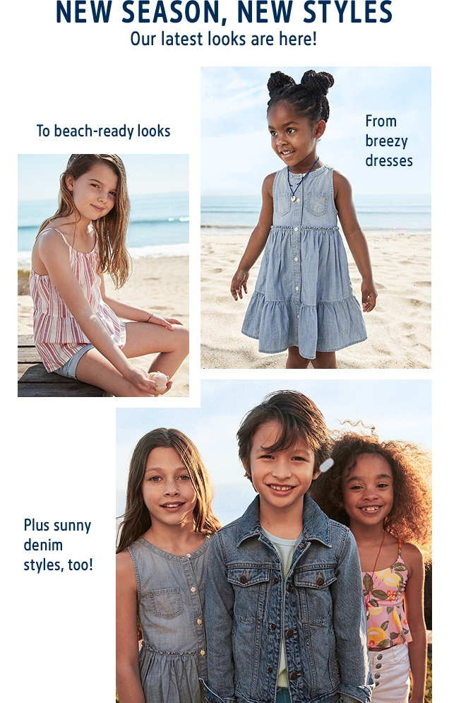 NEW SEASON, NEW STYLES | Our latest looks are here! | From breezy dresses | To beach‐ready looks | Plus sunny denim styles, too!