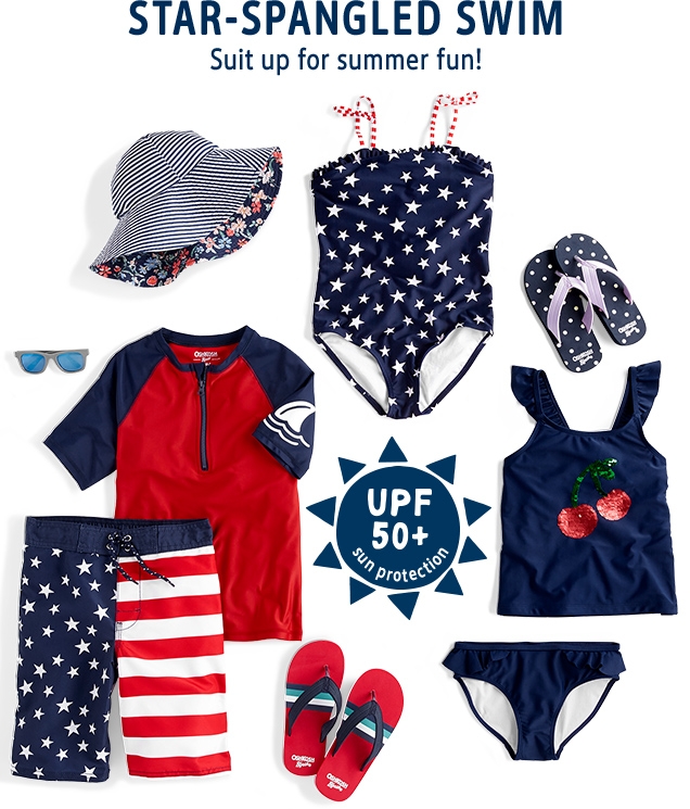 STAR‐SPANGLED SWIM | Suit up for summer fun! | UPF 50+ | sun protection