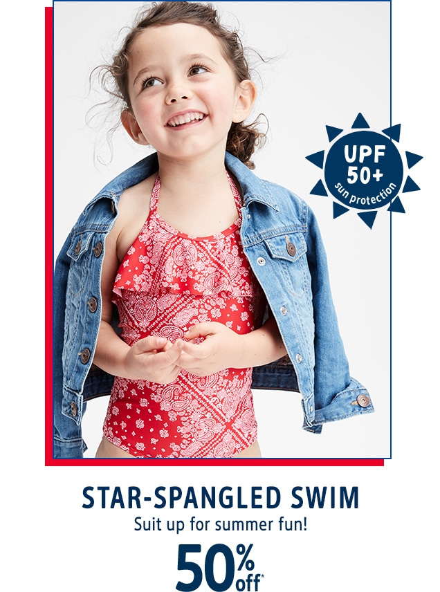 UPF 50+ sun protection | STAR-SPANGLED SWIM | Suit up for summer fun! | 50% off*