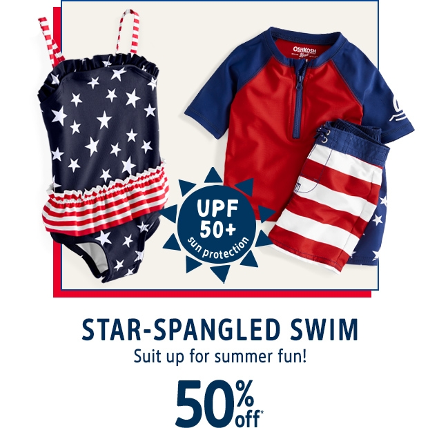 UPF 50+ sun protection | STAR-SPANGLED SWIM | Suit up for summer fun! | 50% off*