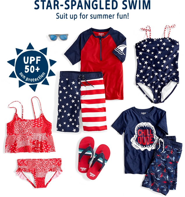 STAR‐SPANGLED SWIM | Suit up for summer fun! | UPF 50+ | sun protection