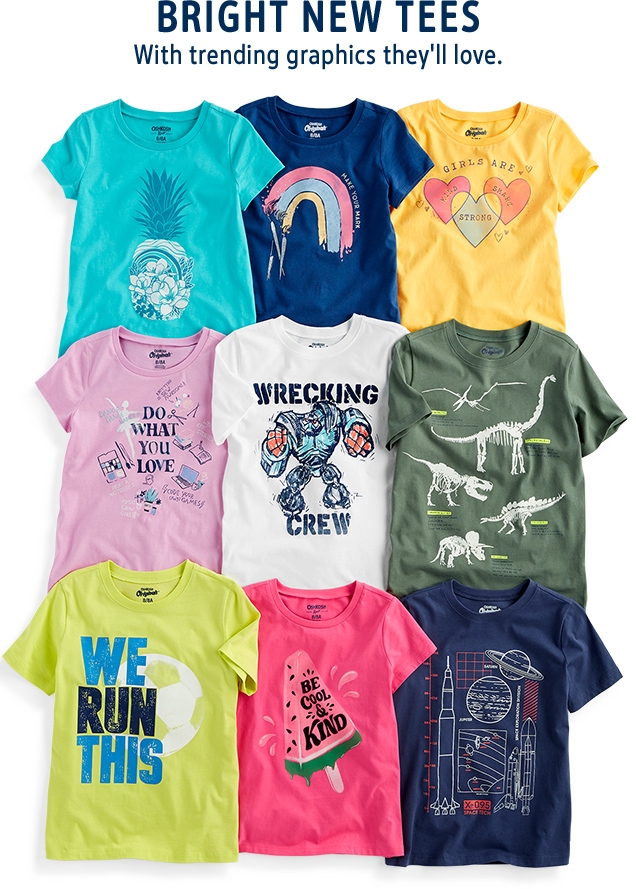 BRIGHT NEW TEES | With trending graphics they'll love.