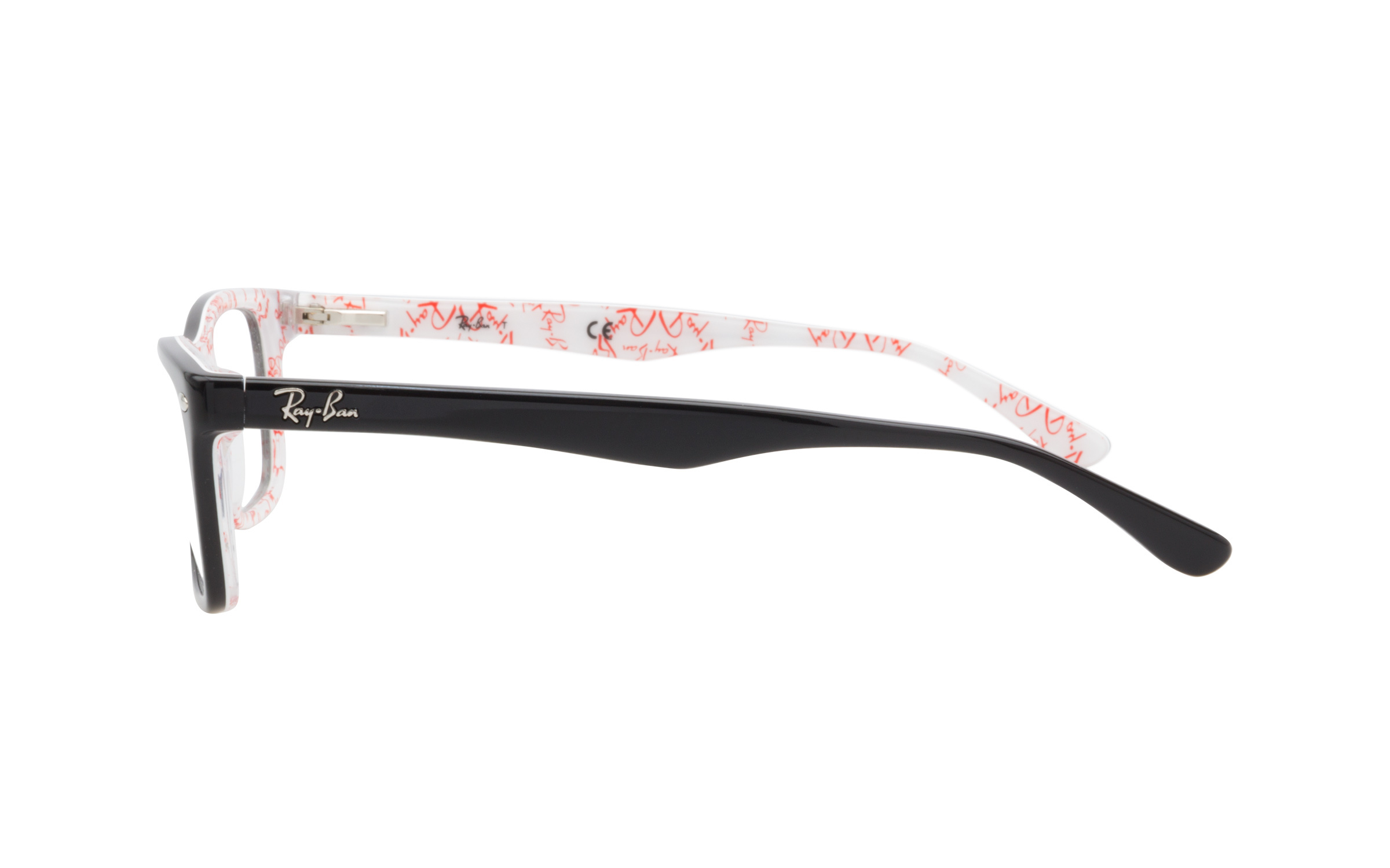 ray ban glasses with red writing inside