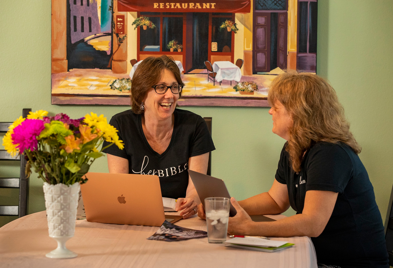 Jenny Steinbach (left) founder of Her.bible with Lori Dawe coworker