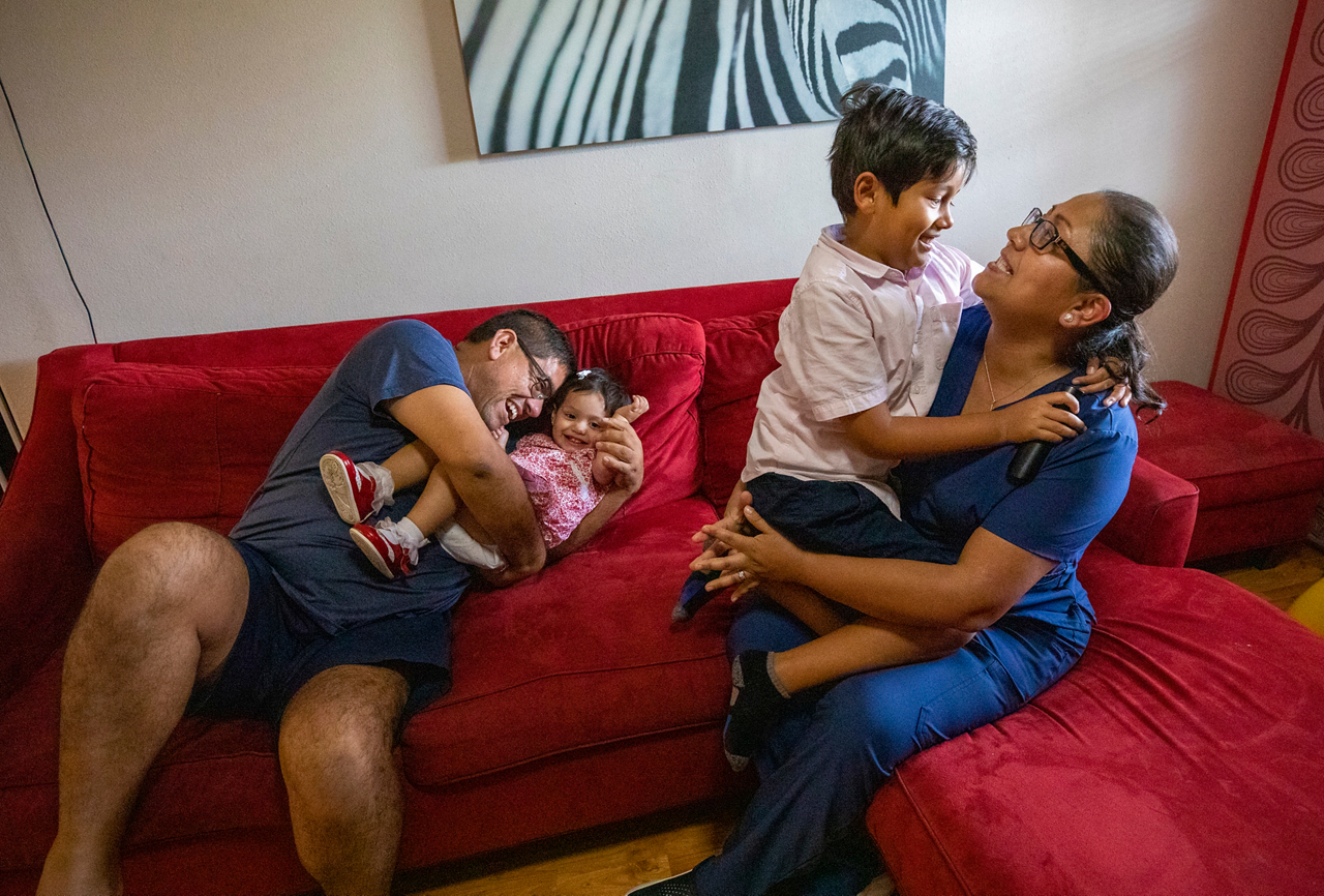Ingrid Fernandez with her family at home 