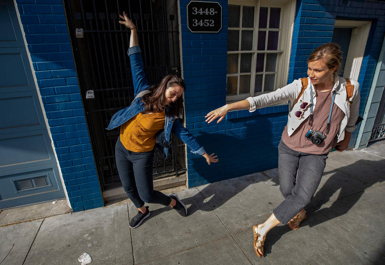Hope and frind Francesca dance on the street