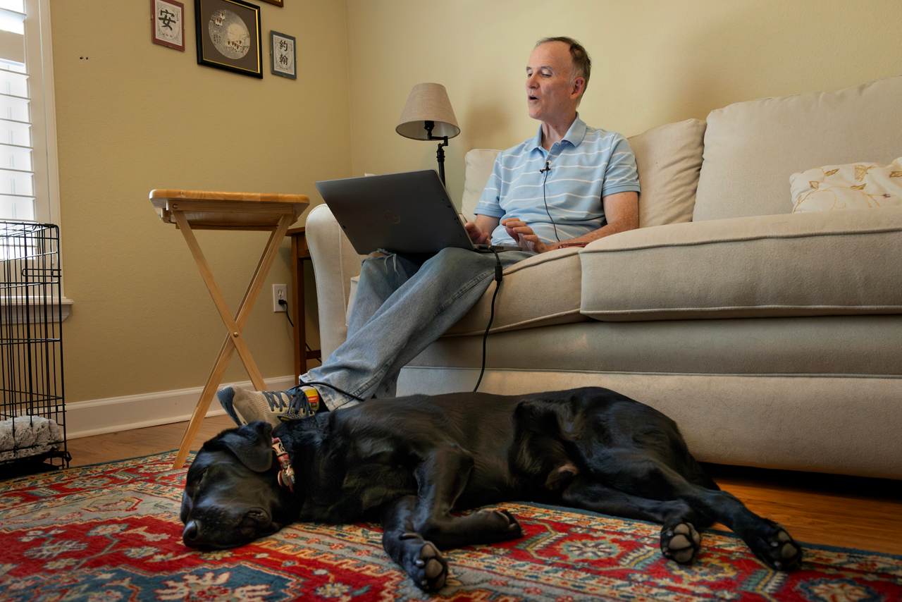 John Powers, blindness article. John recording his Blog for other blind to help other blind people with their transition to blindness and how to know God. 