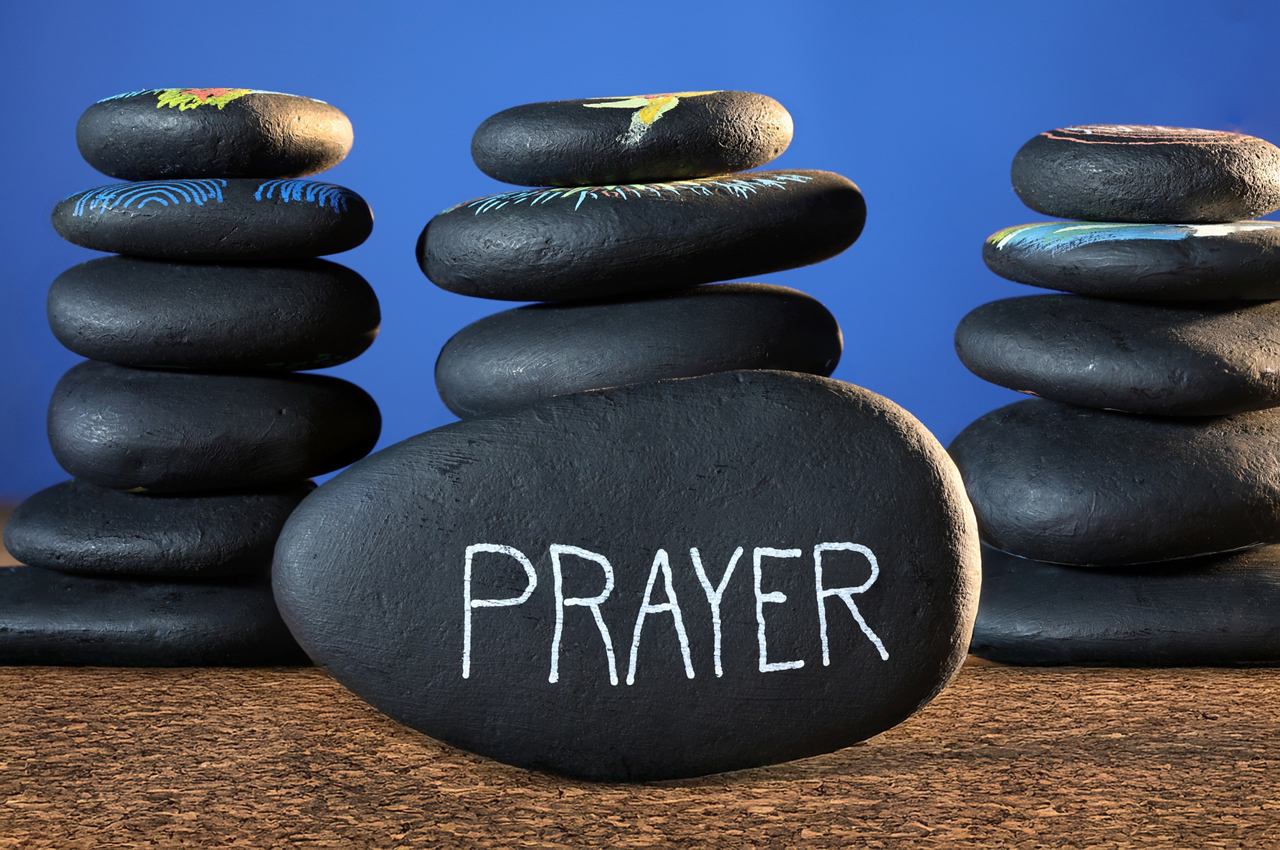 "Why do we pray" article illustrations using painted river rocks. 