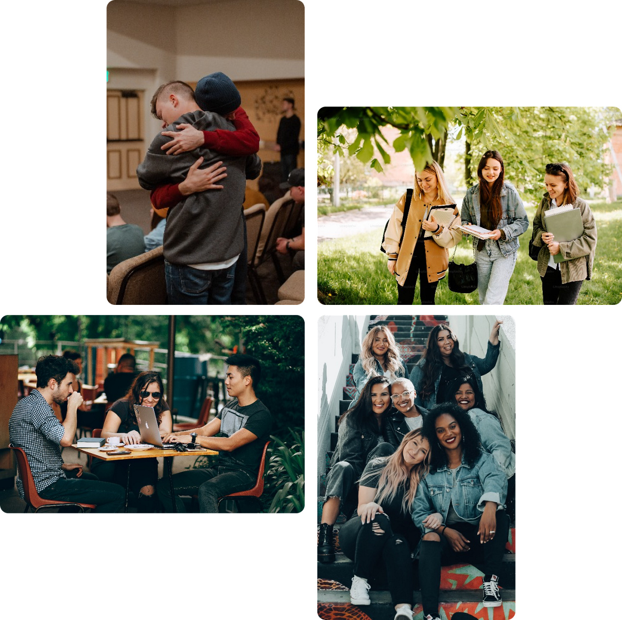 collage of students hanging out and experiencing college life.