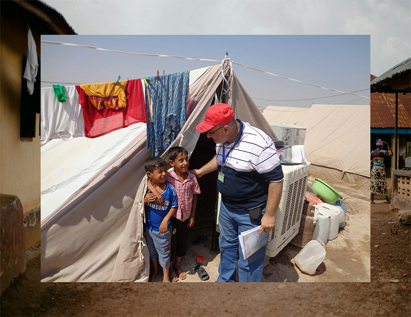 Graphic representing aid being brought to children.