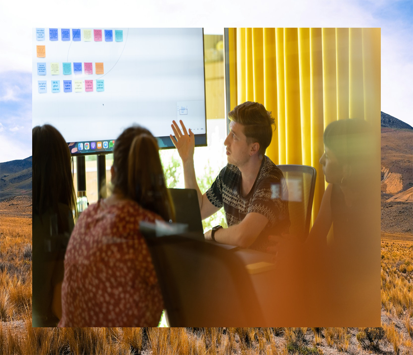 Graphic representing office meeting with young professionals.