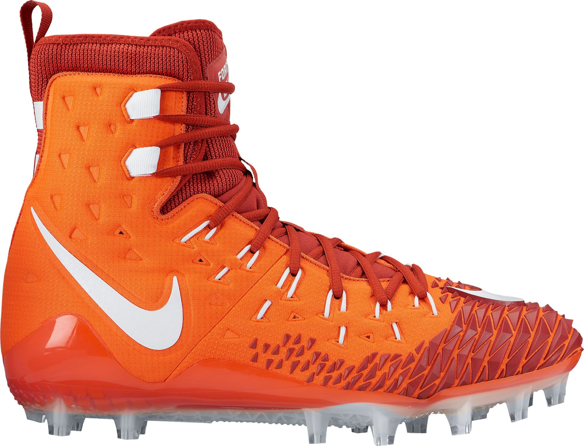 orange and black high top football cleats