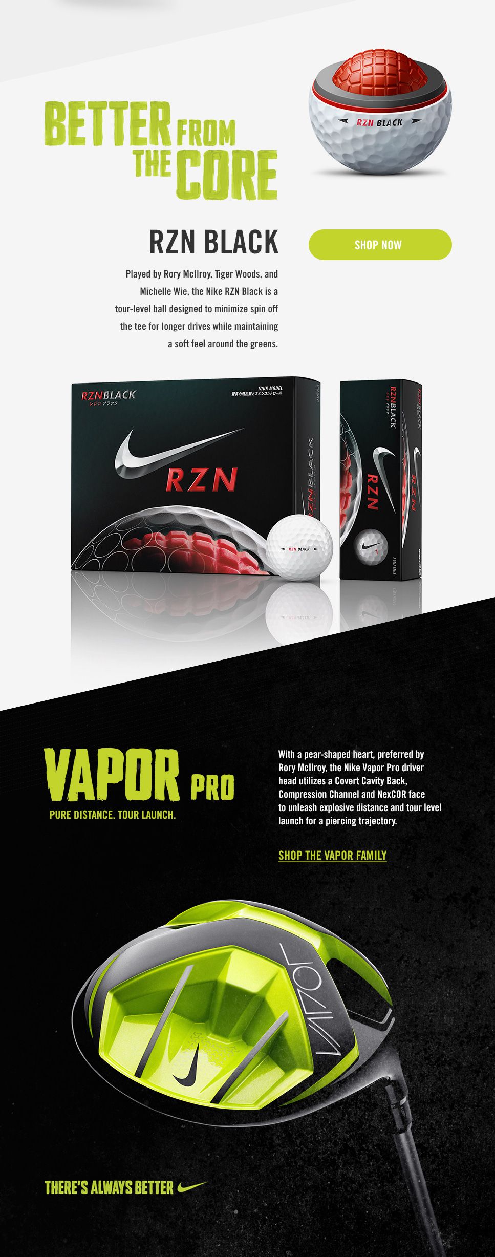 Nike RZN Black Golf Balls & Vapor Metalwoods