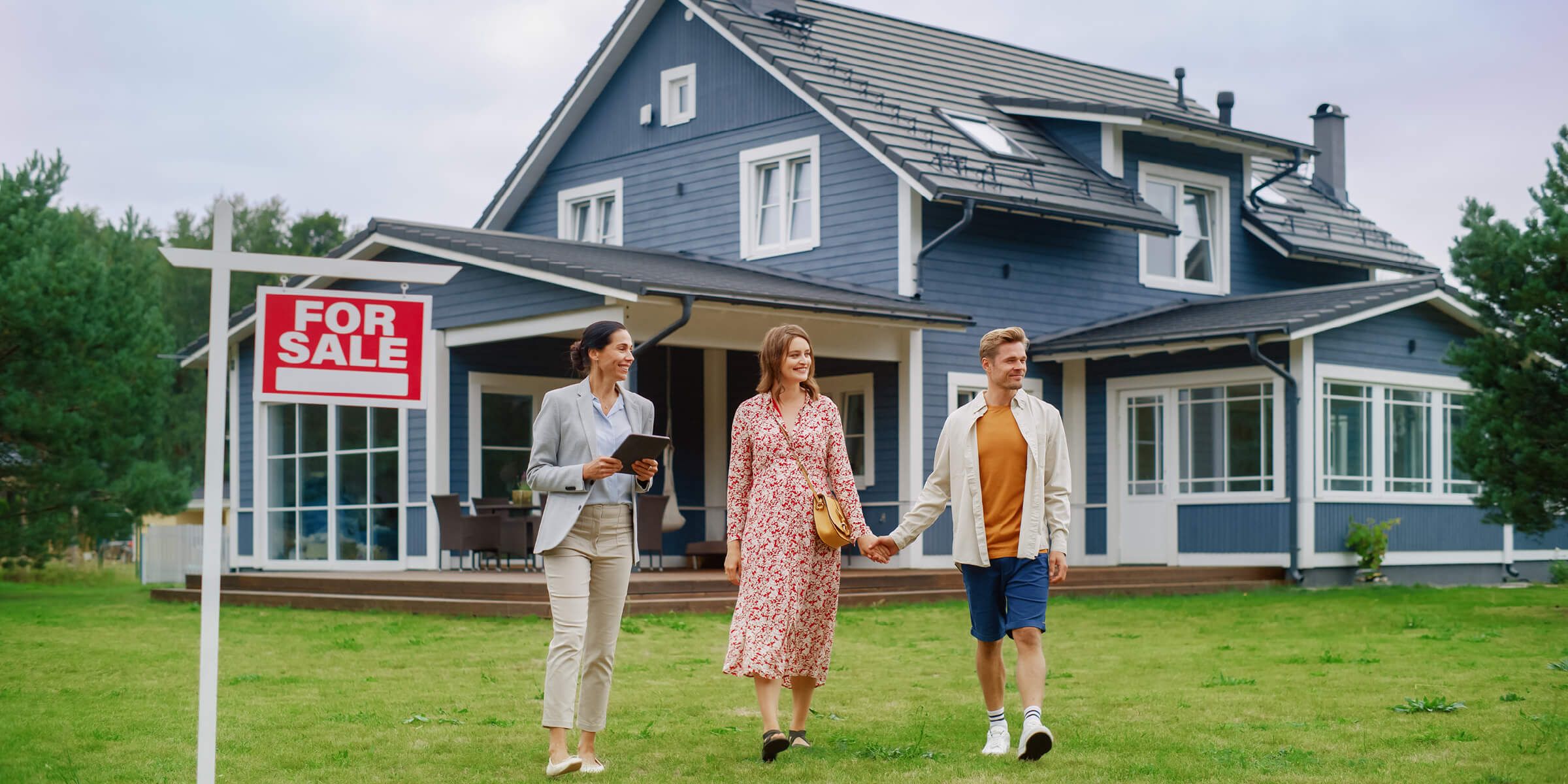 Young couple visiting a home for sale.