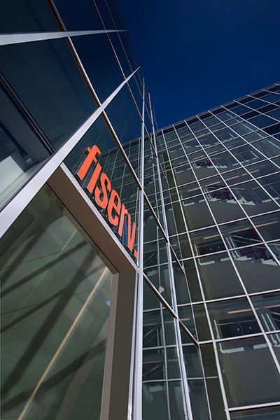 Upward view of Fiserv office building