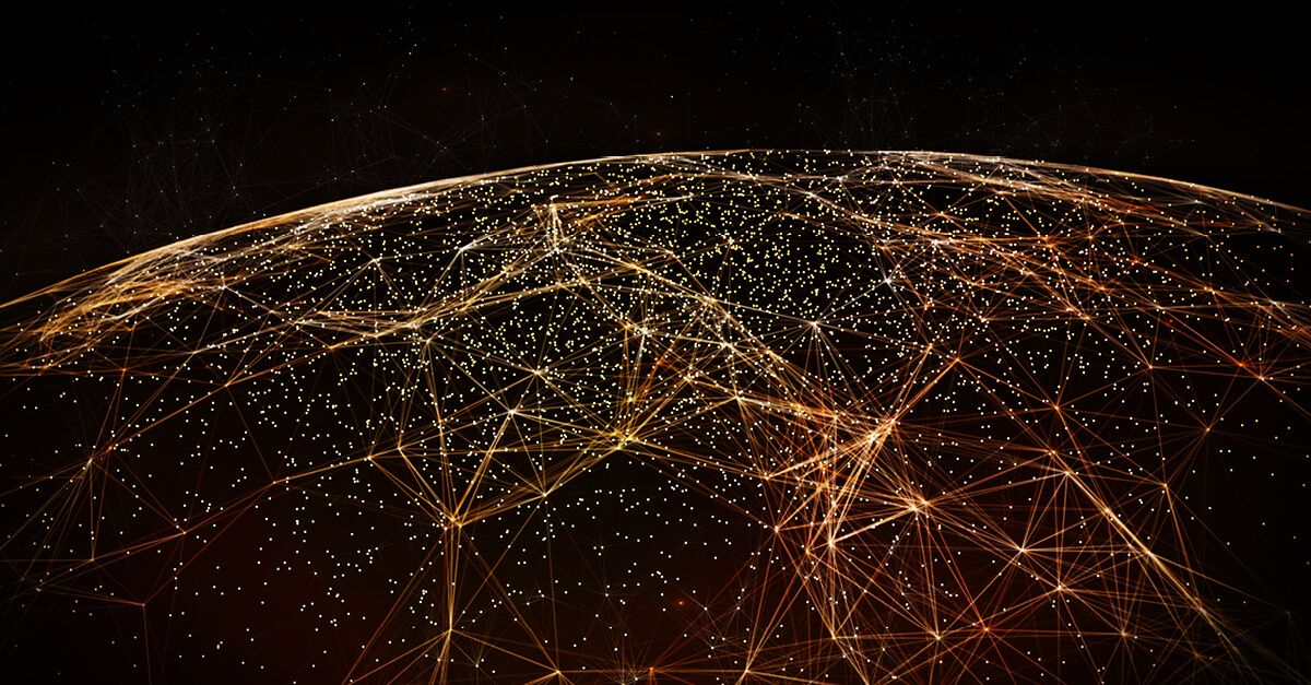 Connection lines around earth globe, futuristic technology theme background with light effect.