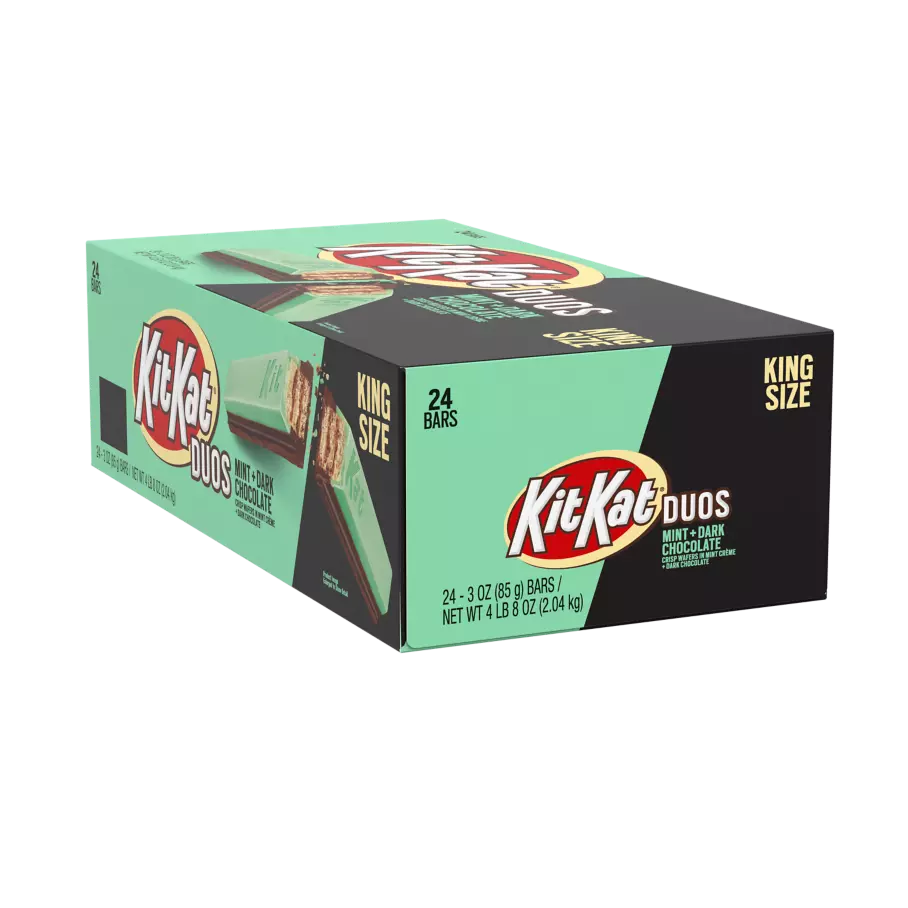 KIT KAT® DUOS Mint and Dark Chocolate King Size Candy Bars, 36 oz box, 24 pack - Front of Package