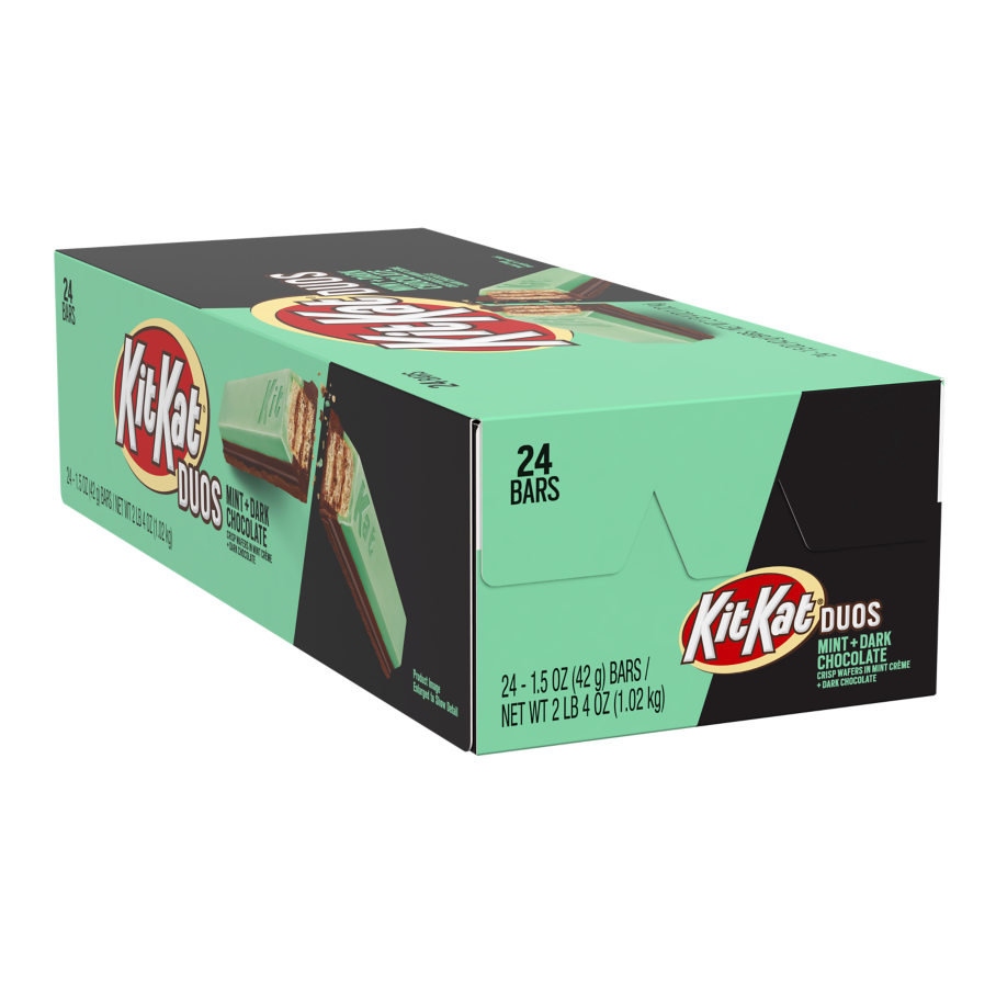 KIT KAT® DUOS Mint and Dark Chocolate Candy Bars, 1.5 oz box, 24 pack - Front of Package