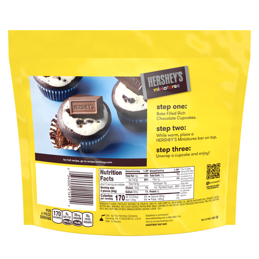 HERSHEY'S Miniatures Assortment, 17.6 oz pack - Back of Package