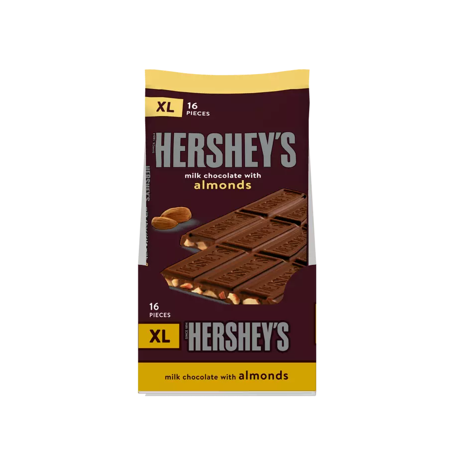 HERSHEY'S Milk Chocolate with Almonds XL Candy Bars, 4.25 oz, 12 pack - Front of Package
