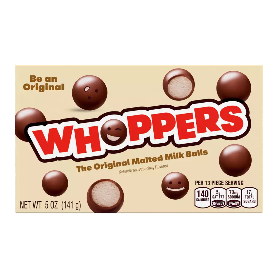WHOPPERS Malted Milk Balls, 5 oz box - Front of Package