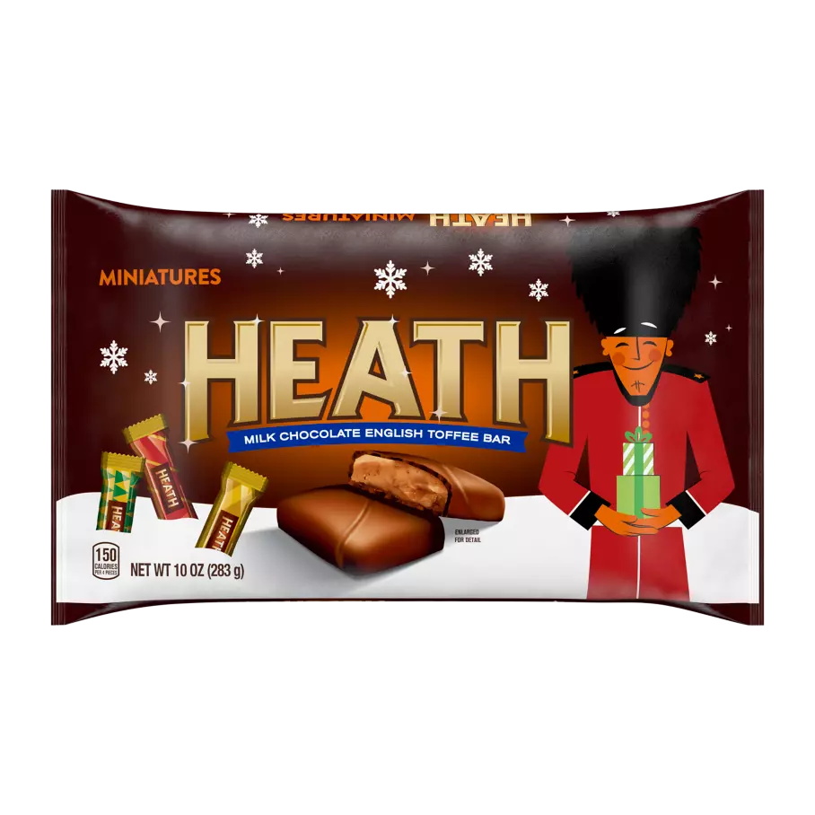 HEATH Holiday Milk Chocolate English Toffee Miniatures Candy Bars, 10 oz bag - Front of Package