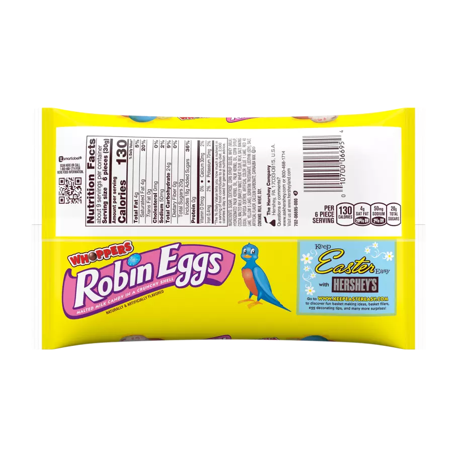 WHOPPERS ROBIN EGGS Malted Milk Balls, 9 oz bag - Back of Package