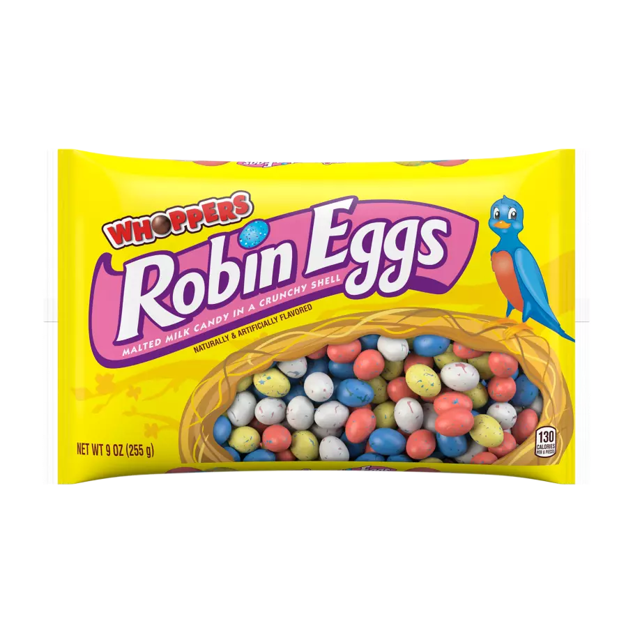 WHOPPERS ROBIN EGGS Malted Milk Balls, 9 oz bag - Front of Package